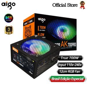 Aigo AK700PRO 700W PC PSU Voeding Zwart Gaming Rustig 120mm Rgb Fan 110V 220V ATX Desktop Computer Voeding Voor BTC 240307