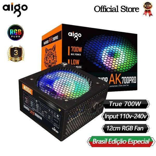 Aigo AK700PRO 700W PC PSU unité d'alimentation noir Gaming silencieux 120mm Rgb ventilateur 110V 220V ATX ordinateur de bureau alimentation pour BTC 240307
