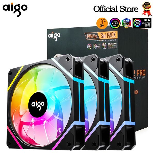 Aigo AM12PRO Rgb Ventilador Ventoinha PC 120mm caja de la computadora Kit Enfriador de agua 4pin PWM CPU refrigeración 3pin5v argb 12cm Ventilador 240113