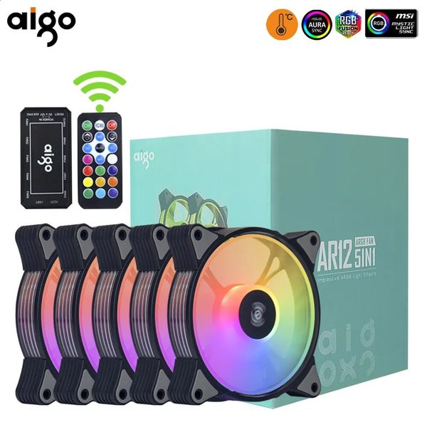 Aigo AR12 120mm PC Gamer ventilateur de tour d'ordinateur RGB 12v dissipateur thermique Aura Sync refroidisseur Argb Kit de contrôleur silencieux ventilateur de refroidissement 240314