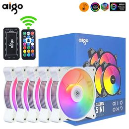 Aigo AR12 blanc 120mm PC ventilateur de boîtier d'ordinateur refroidisseur de refroidissement 6PIN réglable RGB Led 12cm ventilateur muet ajuster la vitesse 5V ARGB ventilateurs 240314