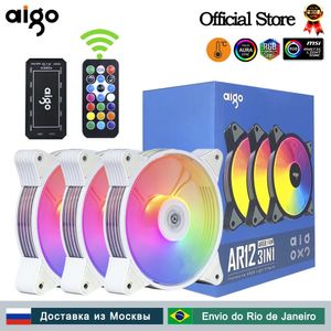 Aigo AR12 blanc 120mm PC ventilateur de boîtier d'ordinateur refroidisseur de refroidissement 6PIN réglable RGB Led 12cm ventilateur muet ajuster la vitesse 5V ARGB ventilateurs 240401