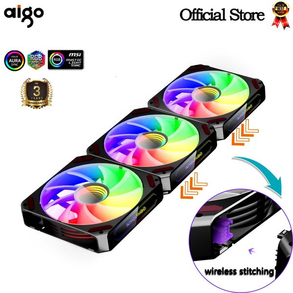 Aigo L12 Ventilador con cubierta de ordenador sin conexión de cable Ventoinha PC 120mm Rgb Kit Enfriador 4pin PWM CPU refrigeración 3pin5v Ventilador 240113