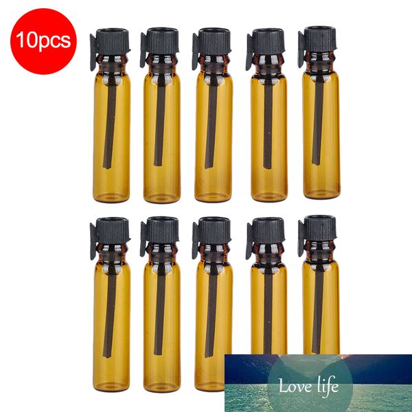 Aihogard, 10 Uds., 1ml, botella de Perfume de vidrio marrón vacía recargable portátil con tapa negra, paquete de prueba, contenedor de aceite esencial de tubo