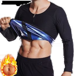 Aiithuug sauna pak voor mannen zweet sauna jas lange mouw workout zipper zweet top gym fitness sauna shirt workout body shaper 240508