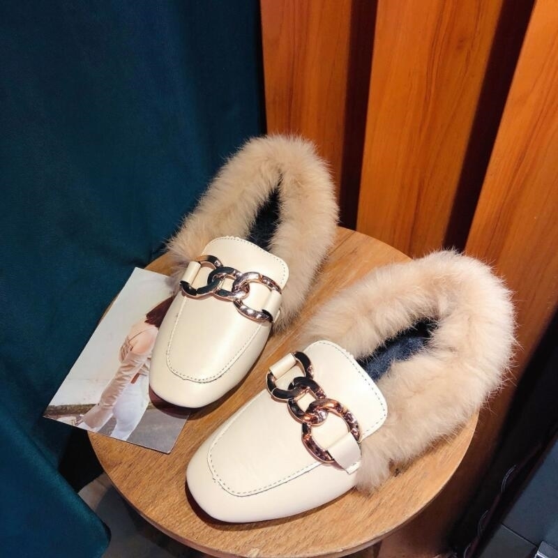 AIKE Asia inverno nuove signore pelliccia di coniglio piatta più velluto fibbia in metallo scarpe calde pu faccia stivali da donna Y200115