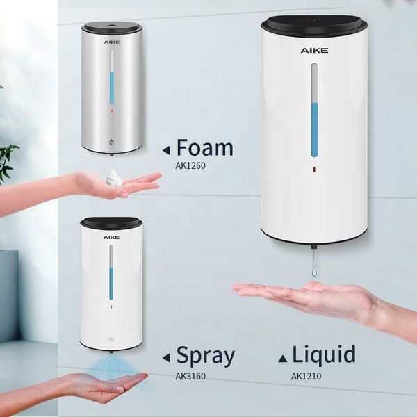 Dispensador automático de jabón automático montado en la pared Aike Dispensador de jabón líquido Gran capacidad 850 ml Dispensador de baño comercial