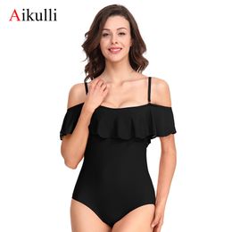 Aikulli Falbala One Piece Badpak Vrouwen Sexy Badmode Meisjes Badpakken Monokini Ruche Solid Swim Suit Swiming Beachwear T200708