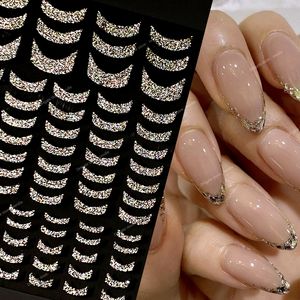 French 3D Nail Decals Stickers Stripe Line French Tips Transfer Nail Art Manicure Decoration Gold Reflective Glitter Stickers Nail ArtStickers Decals Nail Art