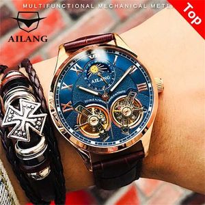 Ailang Originele Design Horloge Heren Dubbele Vliegwiel Automatische Mechanische Mode Casual Business Clock 220117