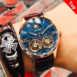Ailang Original Design Watch Mens Double Flywheel Automatisch mechanisch horloge Fashion Casual Business Mens Clock Original 220530