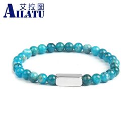 Bracelet perlé en acier inoxydable du charme Ailatu 6 mm Natural Apatite Black Quartz Rutilated Stone Beads Bijoux 240416