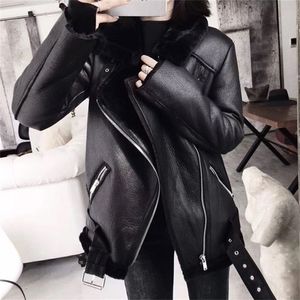 Ailegogo Winter Coats Women Thick Faux Leather Fur Sheepskin Coat Female Fur Leather Jacket Jacket Casaco Feminino 201224