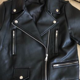 Ailegogo femmes printemps automne noir Faux cuir vestes Zipper basique manteau col rabattu moteur Biker veste avec ceinture 220811