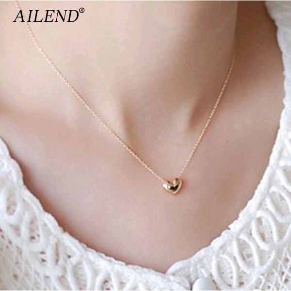 Ailend New Design Bijoux de mode Simple Femmes ACCESSOIRES COURT ELEGANT BELLE BELLE GOLD CŒUR EN FORME COLLIER Cadeau Girl