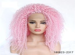 Ailin Pink Afro Kinky Curly Synthetic Lace Lace Remy Wig Simulation Heuvrure Human Soft Lacefront Wigs 18082323177886890