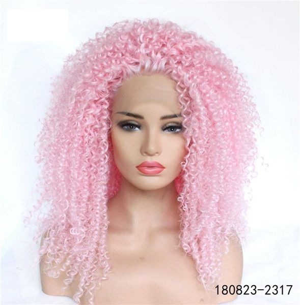 Ailin Pink Afro Kinky Curly Synthetic Lace Front Remy Wig Simulation Cabello humano Pelucas de encaje suave 18082323173312577