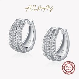 Ailmay arrivée luxe CZ boucles d'oreilles réel 925 en argent Sterling luxe charme boucles d'oreilles pour les femmes bijoux de mariage 240119