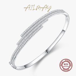 Ailmay – Bracelets scintillants en argent Sterling 925 véritable, simples et exquis, zircone cubique, bijoux à la mode européenne CZ