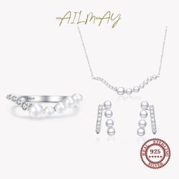 Ailmay Fashionc réel 925 en argent Sterling Style coréen élégant luxe perle ensembles de bijoux pour les femmes déclaration de mariage 240116