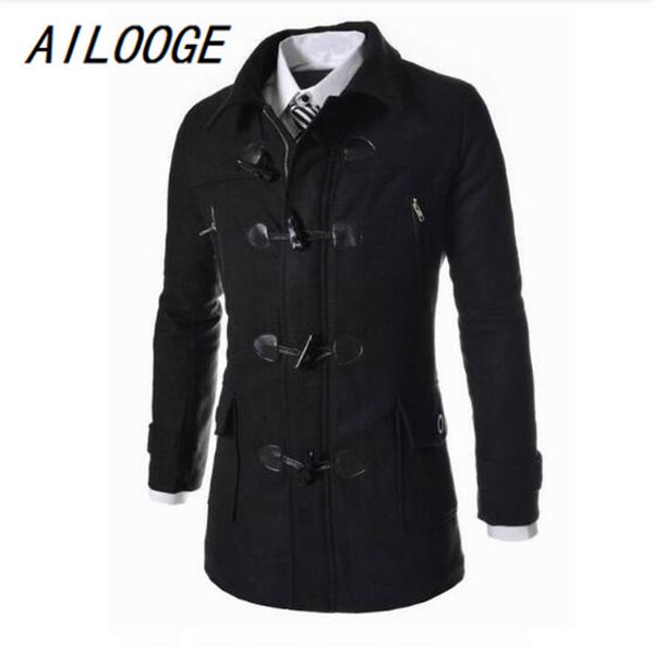 AILOOGE hiver haute qualité hommes laine corne bouton manteaux décontracté pardessus mode laine manteau hommes coupe-vent veste caban