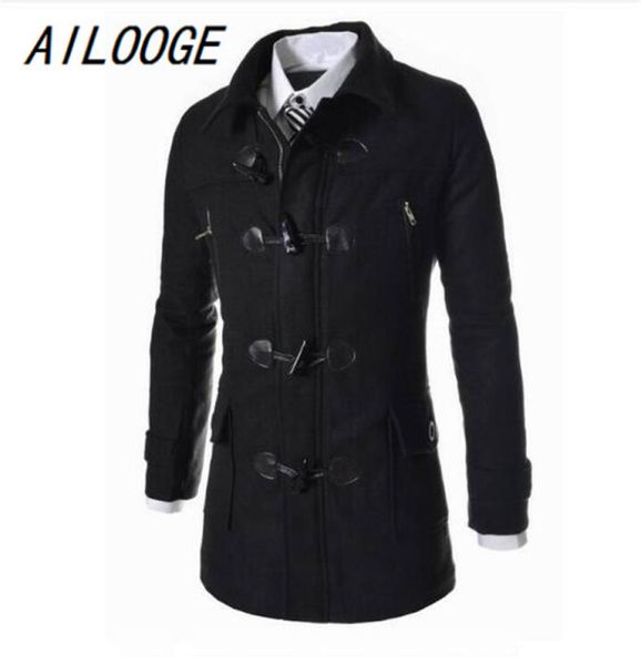 AILOOGE hiver haute qualité Men039s laine corne bouton manteaux pardessus décontracté mode laine manteau hommes coupe-vent veste Peacoat2098509