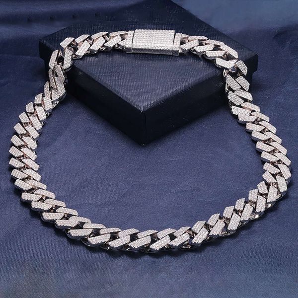 AIMGAL MOISSANITE Collar de 15 mm Hip Hop Full Diamond Cuban Chain S Sterling Sier Gold, personalizar diferentes ancho