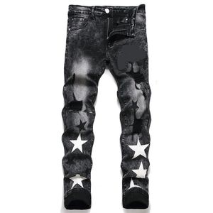 Aimirs designer jeans herenjeans met sterren jeans voor heren regular fit kokerbroek borduurwerk letter bedrukte ritssluiting zwarte jeans Motorcycle Biker Denim Ripped man