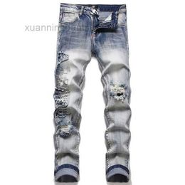 Aimirs Jeans met Sterren Heren Regular Fit Kokerbroek Borduurwerk Letter Rits Gulp Zwart Biker Denim Ripped SLFN