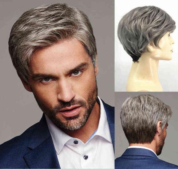 AIMISI Men039s perruque synthétique gris cheveux courts homme Cosplay coiffure toupet bons cadeaux pour papa remplacement Wigs42271477297097