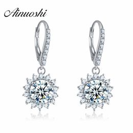 AINOUSHI Classic 2 Carat Round Cut Earring Mujer Boda 925 Sterling Silver Engagemt Pendiente Flower Drop Halo Pendientes Pendientes Y200107