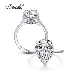 AINOUSHI Luxe 925 Sterling Silver Solitaire Anneaux De Fiançailles De Mariage 5 Carats En Forme De Poire Anneaux Goutte D'eau Cadeaux anillos plata Y200106