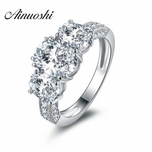 AINOUSHI Lujo Sólido 925 Mujeres de plata esterlina Aniversario de bodas Anillo de compromiso 3 Corte ovalado SONA Anillo de estilo vintage Y200106