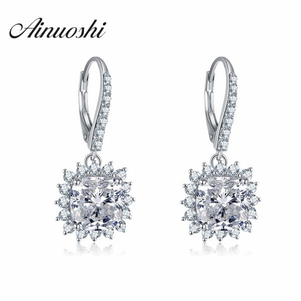 AINOUSHI Luxe Mariage Goutte Halo Boucles D'oreilles Femmes 925 Boucles D'oreilles En Argent Sterling Coussin Coupe SONA Boucles D'oreilles Cadeau Fine Jewelry Y200107