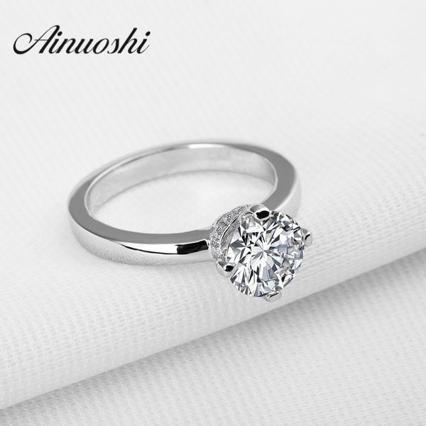 AINOUSHI Bague de mariage de luxe coupe ronde 1,5 ct Sona avec bague en argent sterling 925 pour les femmes fiançailles Y200106