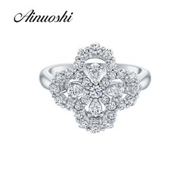 AINOUSHI nouveau design unique bague de mariage en forme de fleur coupe poire Sona pur 925 en argent sterling pour les femmes amoureux de fiançailles promesse S18101608