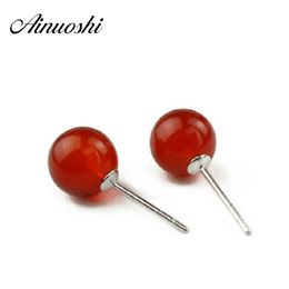 Ayinushi Gratis verzending Real 925 Solid Sterling Silver Red Natural Beads Earring Boheemse mode -sieraden voor vrouwen Verjaardagsgeschenk Y200106