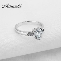 AINOUSHI Victoria Wieck Anillo de corte de pera Sona Waterdrop 925 Anillo de bodas de compromiso de plata esterlina Amantes Promesa Regalo Y200107