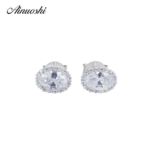 AINOUSHI Gros Halo Oval Cut Stud Boucles d'oreilles Solide 925 Sterling Silver Femmes Fiançailles Anniversaire Femmes Trendy SONA Boucles d'oreilles Y200107