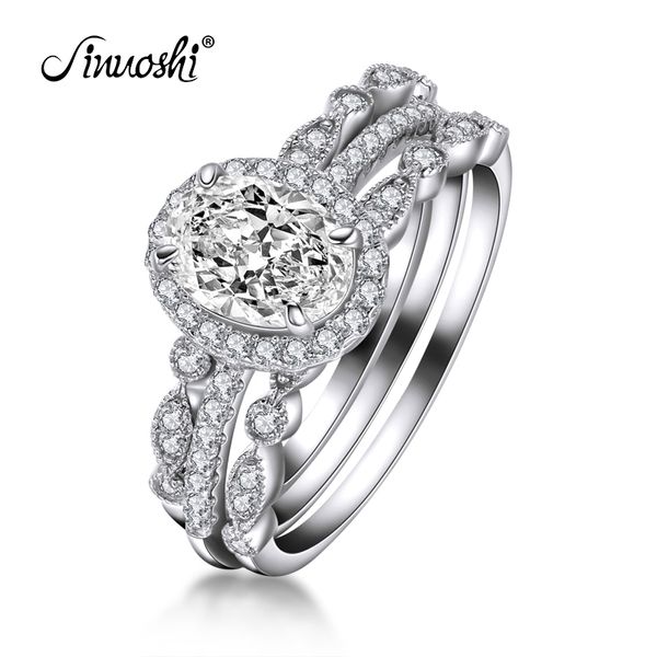 AINUOSHI 1,5 carats bande florale Halo ovale créé saphir blanc TRIO bague de mariage bague en argent sterling ensemble de bijoux pour dame Y200107