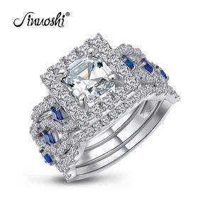 Ainuoshi 2 karaat Asscher gesneden ring gesimuleerde diamant verloving bruiloft sterling zilveren ring 3 stcs ring set sieraden voor vrouwen y200106