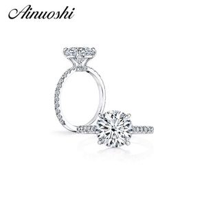 AINUOSHI 3 karaat ronde geslepen verlovingsring 925 sterling zilveren ring party anel aneis anillos voor vrouwen hoge instelling bruidsbanden Y192L