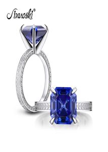 Ainuoshi 6 Carat Asscher Cut Solitaire Blue Anneaux Créé Tanzanite Gemstone Engagement Wedding Sterling Silver Ring Jewelry Y20018677541