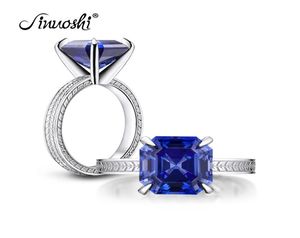 Ainuoshi 6 Carat Asscher Cut Solitaire Blue Anneaux Créé Tanzanite Gemstone Engagement Wedding Sterling Silver Ring Jewelry Y20019213176