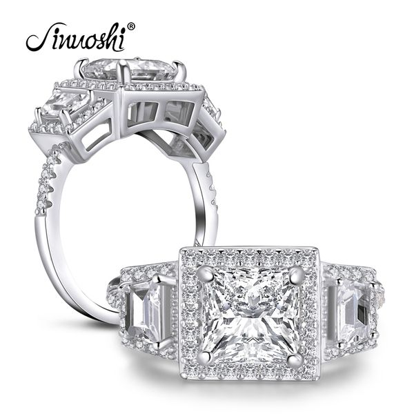 AINUOSHI 925 Sterling Silver 1,5 CT Princesse Cut Halo Bague de Fiançailles Simulé Diamant Femmes Mariage Argent Anneaux Bijoux Cadeaux Y200106