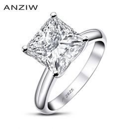 Anillo de compromiso AINUOSHI de Plata de Ley 925 de 3 quilates con corte princesa para mujer, anillo solitario de aniversario de diamante simulado Sona Y1124