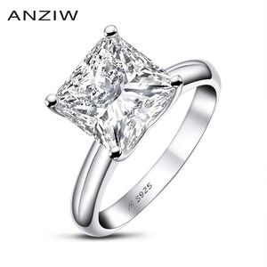 Ainuoshi 925 STERLING Silver 3 Carats Princess Cut Engagement Ring pour femmes Sona Simulate Diamond Anniversary Solitaire Anneau Y11220H