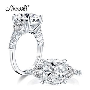AINUOSHI 925 sterling zilver 5 karaat kussen geslepen verlovingsring 3-stenen ring gesimuleerde diamanten bruiloft zilveren ring sieraden Y20010222h