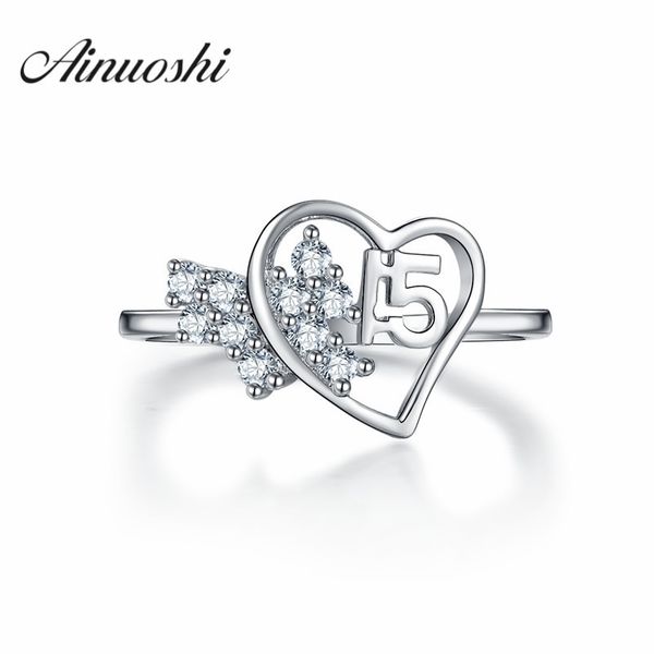 AINUOSHI 925 Sterling Silver Heart Numbers Forme Princesse Couronne Anneaux Sona Round Cut Fiançailles De Mariage Anneaux De Mariée Cadeaux Y200106