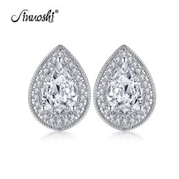 AINUOSHI 925 Sterling Silver Poire Cut 7x10mm CZ Halo Boucles D'oreilles 2CT Argent Stud Boucles D'oreilles pour les Femmes De Noce Bijoux Cadeaux Y200107